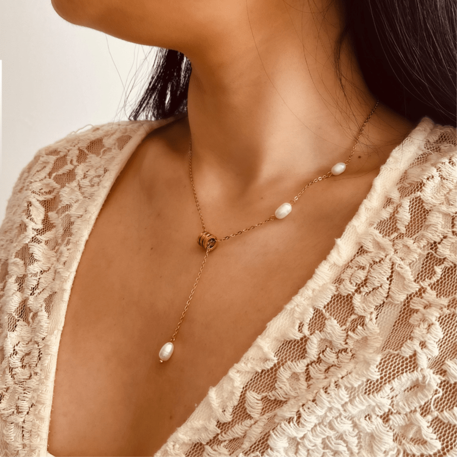 ZOE Necklace - Natural Pearl Lariat Necklace - Image 3